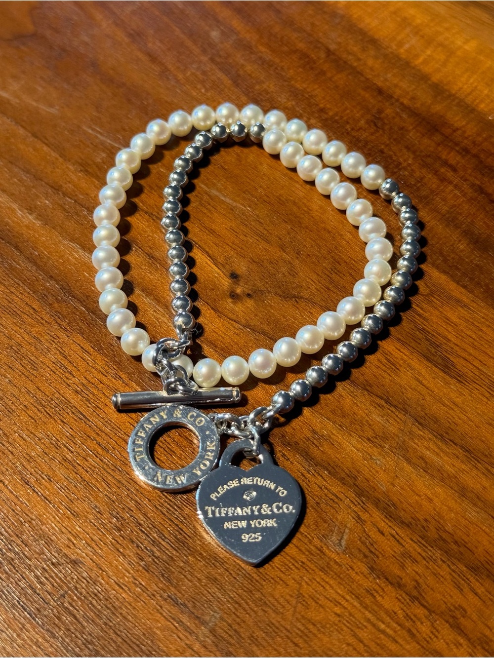 Sterling Silver Cultured Pearl Diamond Return to Tiffany Bracelet **NEVER WORN**